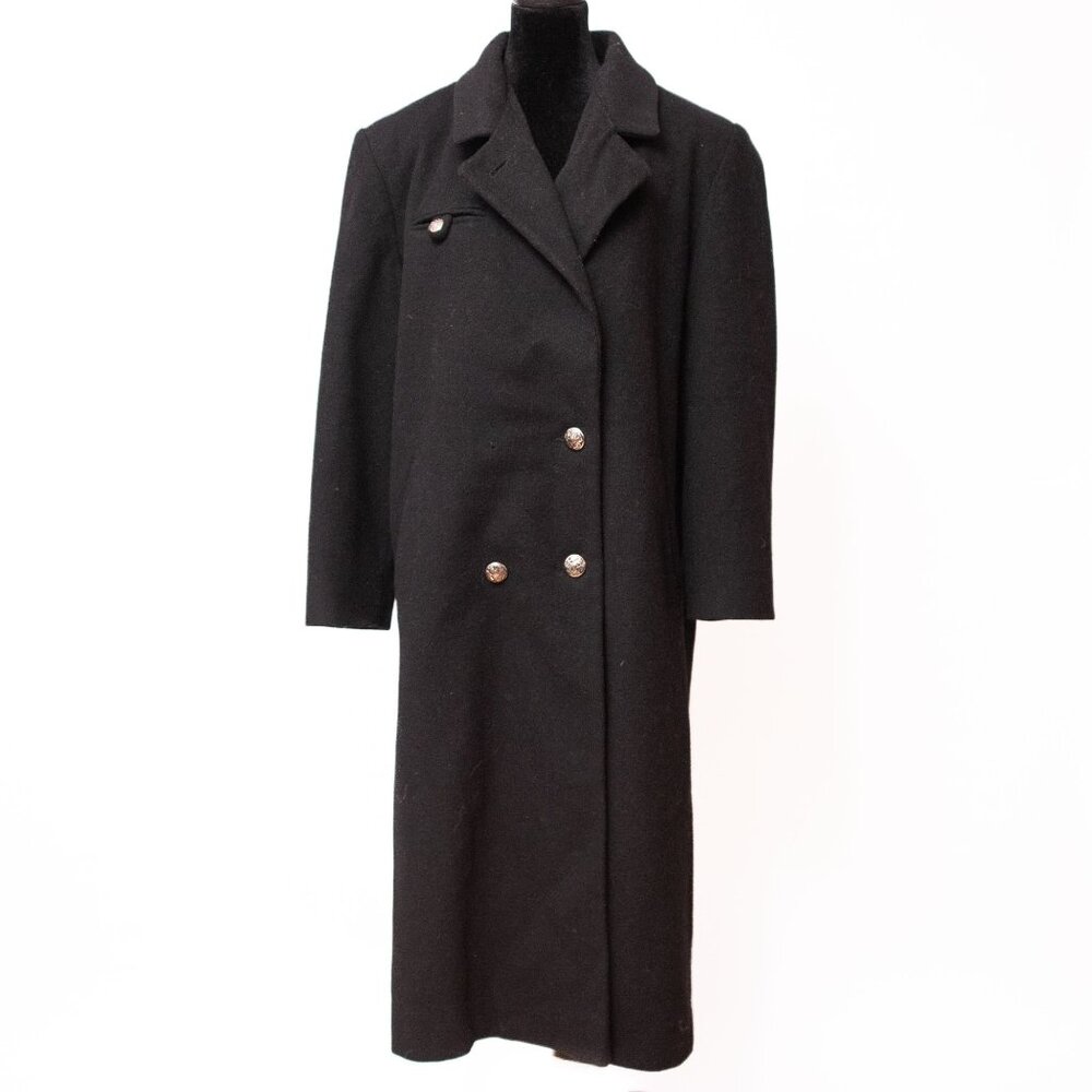 Vintage 90s Long Wool Coat Black Jacket Office Minimalist Classic Artist 14 P
